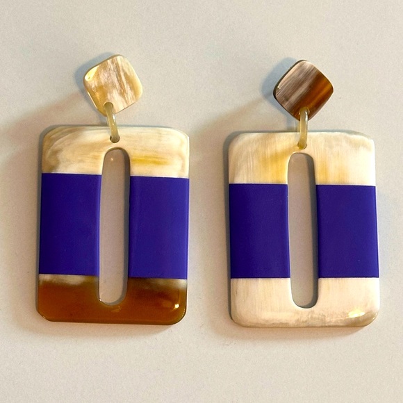 Anthropologie Jewelry - Blue, White, and Brown Resin Statement Earrings